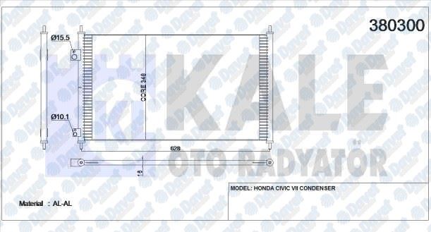 KALE 380300 Klima Radyatoru Honda Civic Vii (615x360x16 ) (Al/Al) (Kurutucu Ile)